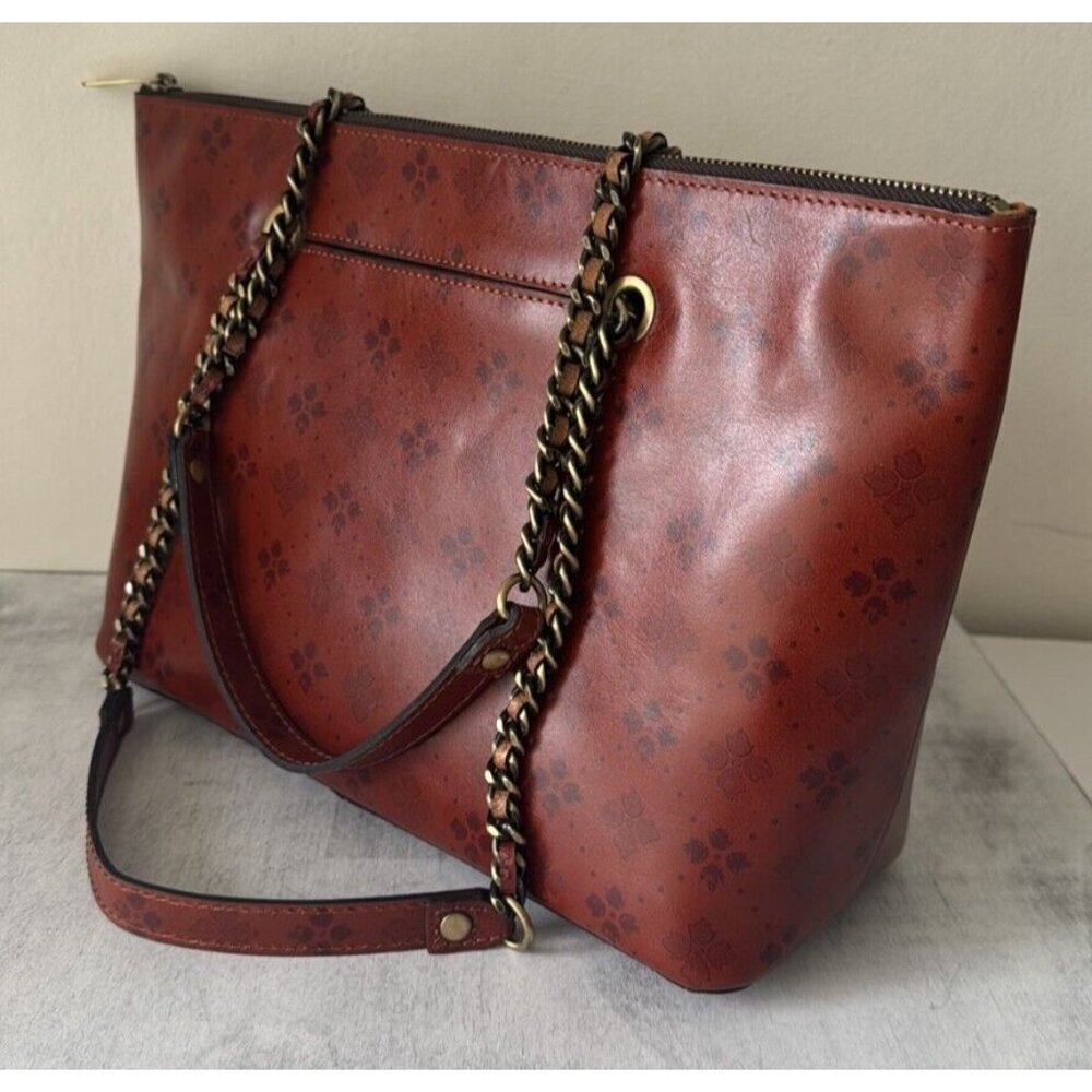 Patricia Nash Belle Tote Signature Print Leather Shoulder Bag Brown Tan NWT - Picture 9 of 16